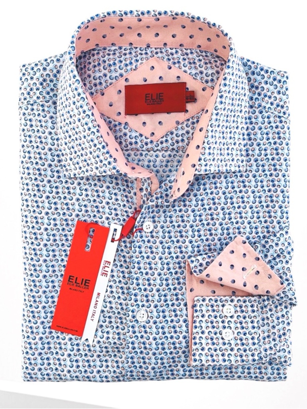 Elie Balleh Milano Italy Button Down Shirt Mens Long Sleeves Circle Dots Print